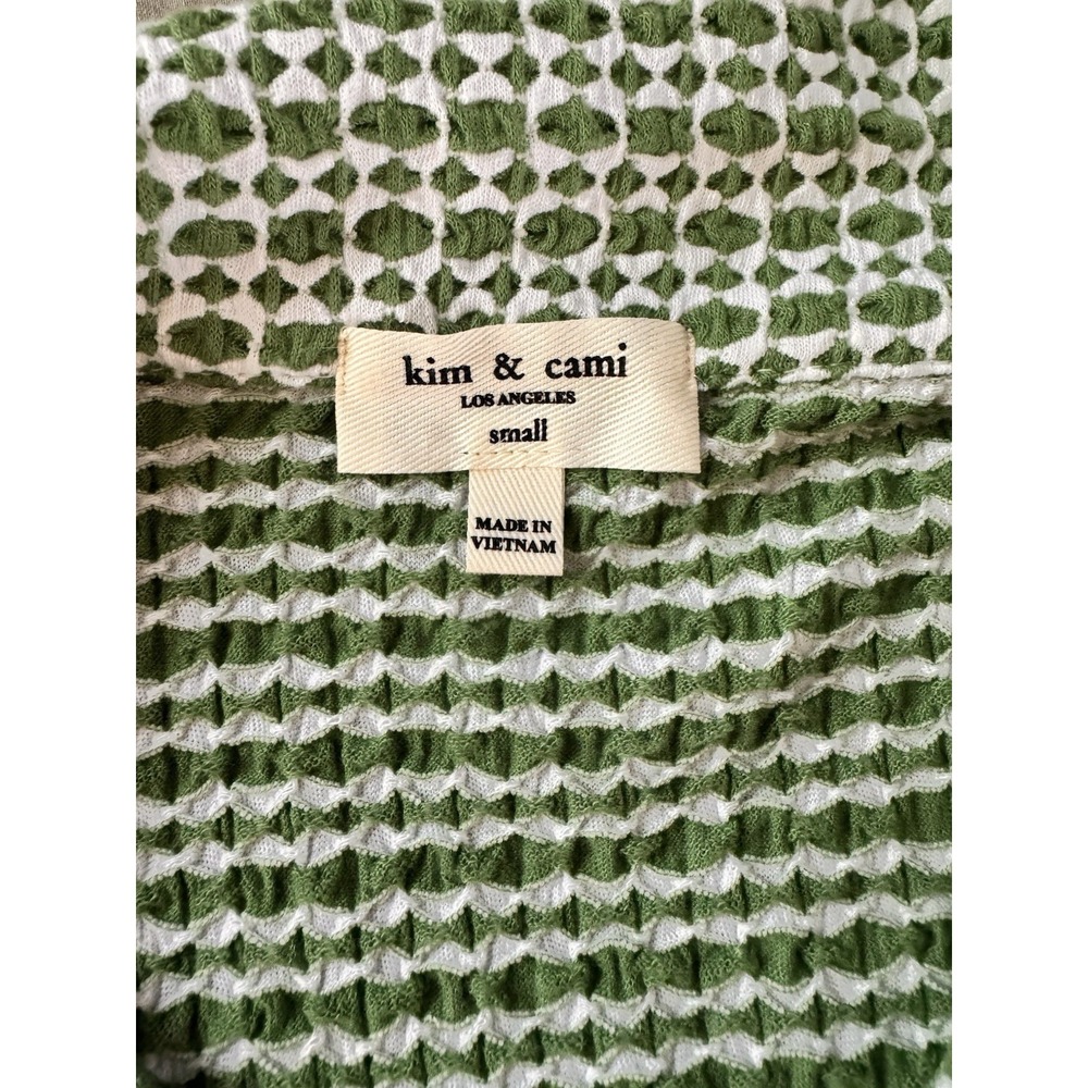 Kim & Cami Textured Geo Knit Polo Top Green White Small Coastal Mod - Picture 3 of 7